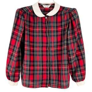 80s Cheryl Tiegs Plaid Shirt Blouse 1980s Vintage